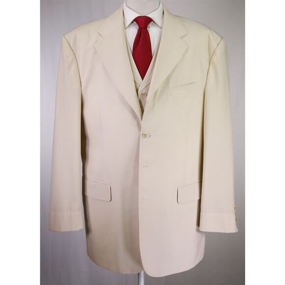 Custom Tailored Cream Linen 3-Piece Classic Fit Suit 48L - Picture 2 of 11